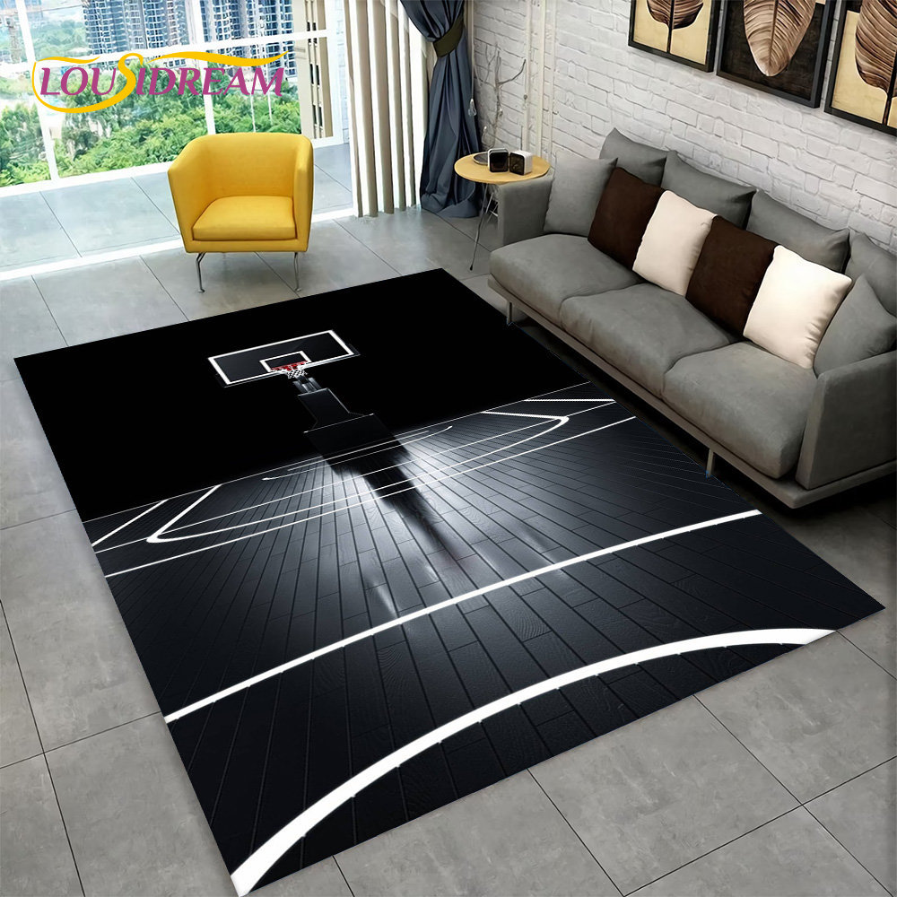 Kids Outdoor Mat - 3D Basketball Cour Cartoon Area Rug