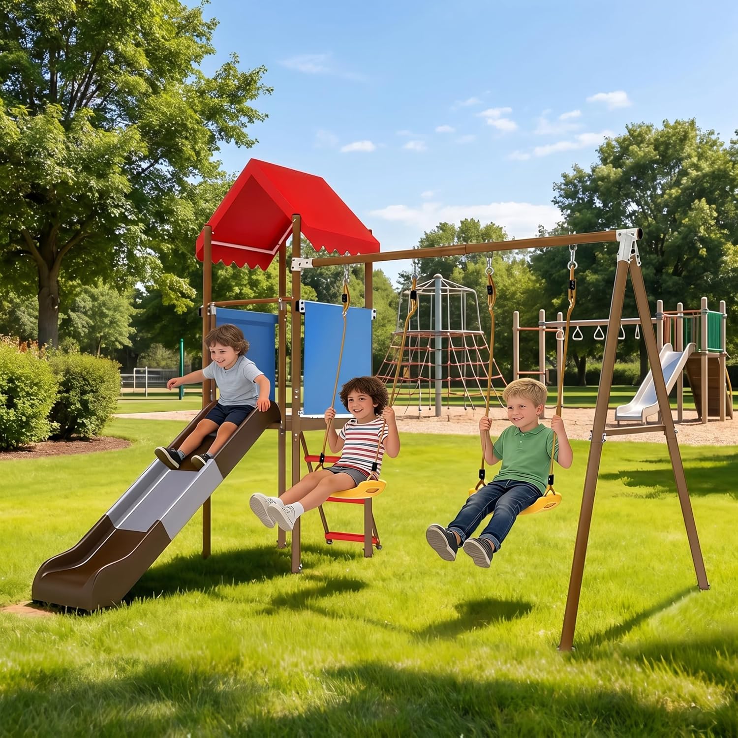 Metal Swing Set for Kids with  - Kids Outdoor Garden Set ulasan dan harga