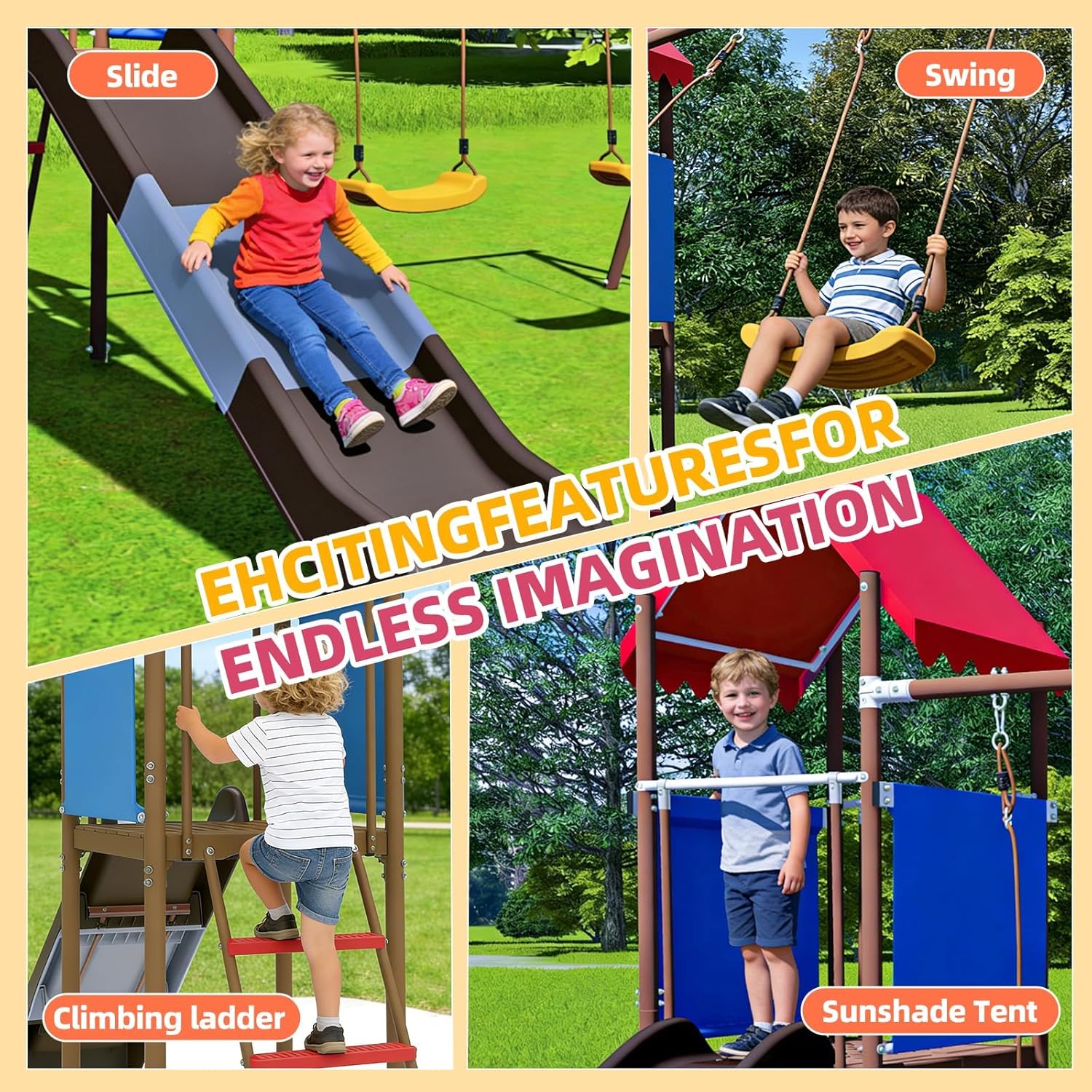 Metal Swing Set for Kids with  - Kids Outdoor Garden Set ulasan dan harga