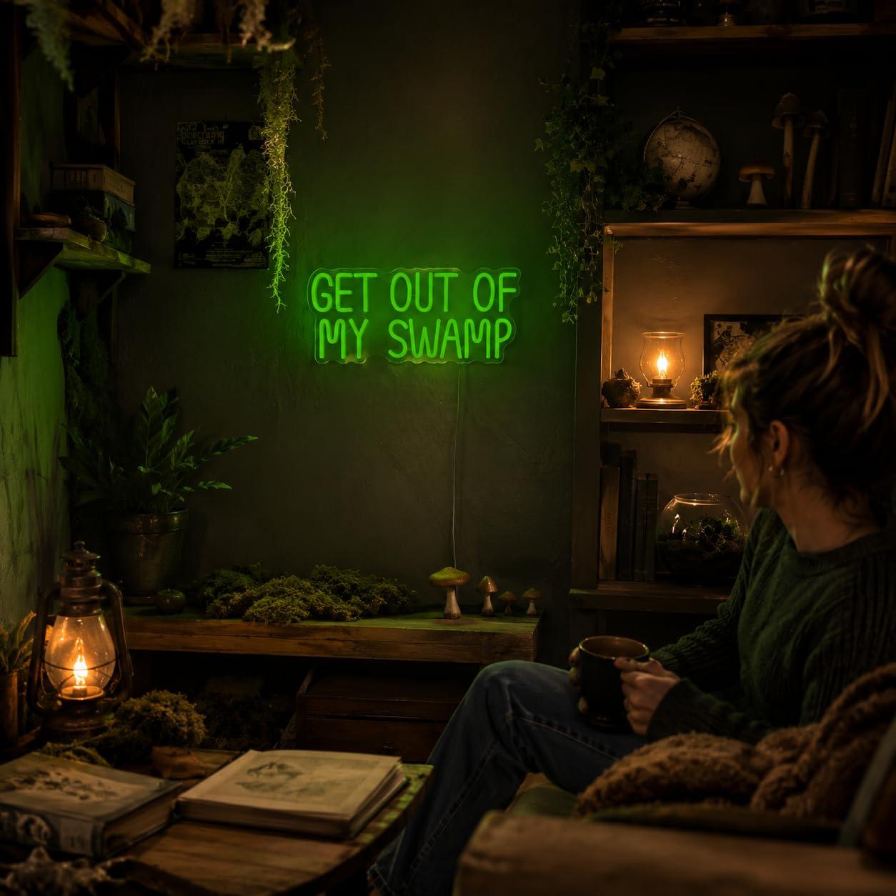 Get Out Of My Swamp Neon Sign  - Kids Outdoor Quotes ulasan dan harga