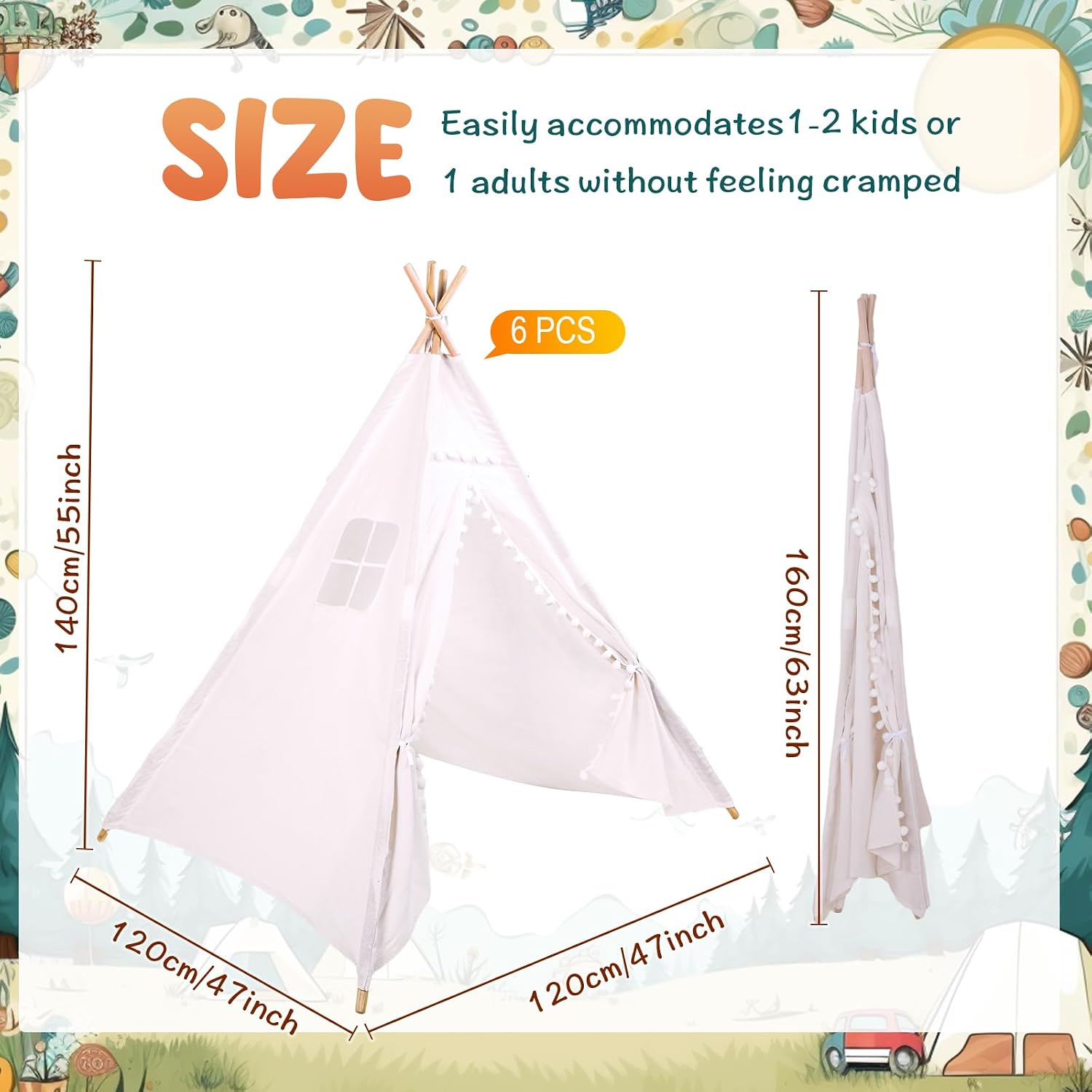 Windyun 6 Pcs Kids Teepee Tent - Kids Outdoor Teepee ulasan dan harga
