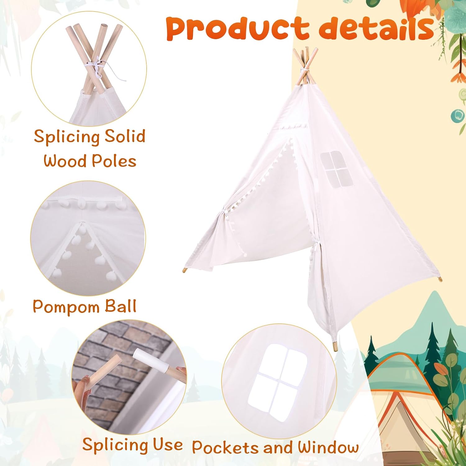 Windyun 6 Pcs Kids Teepee Tent - Kids Outdoor Teepee ulasan dan harga