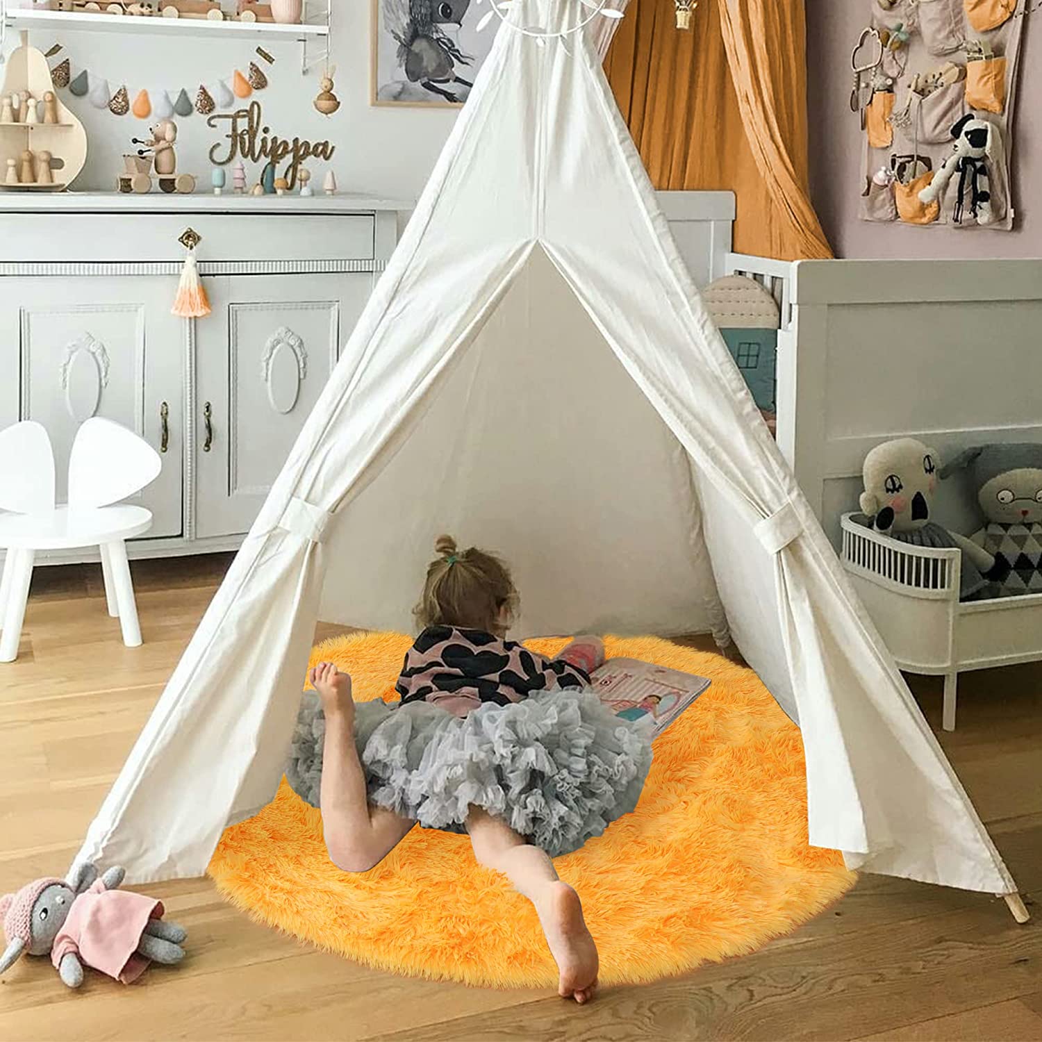 Soft Orange Round Rug Circle R - Kids Outdoor Teepee ulasan dan harga